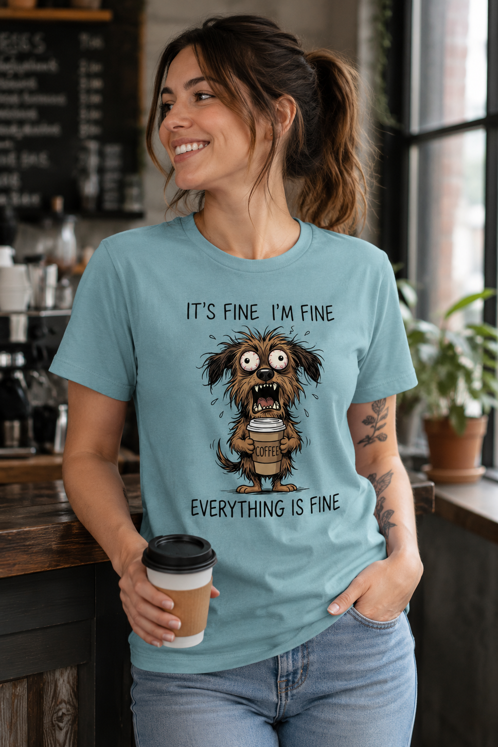 Everything Is Fine Over-Caffeinated Dog T-Shirt