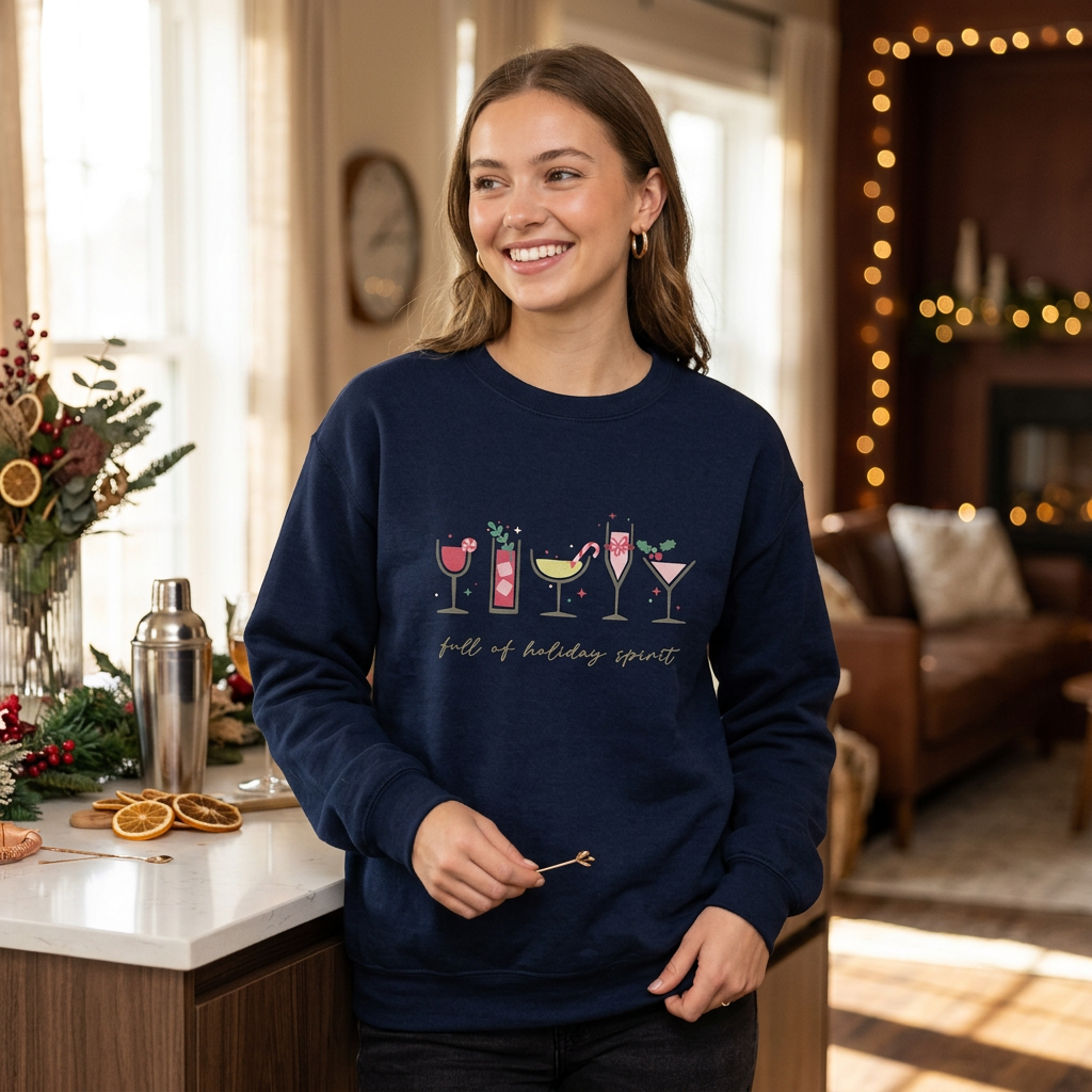 Full of Holiday Spirit Sweatshirt Christmas Cocktails Crewneck Winter Sweater