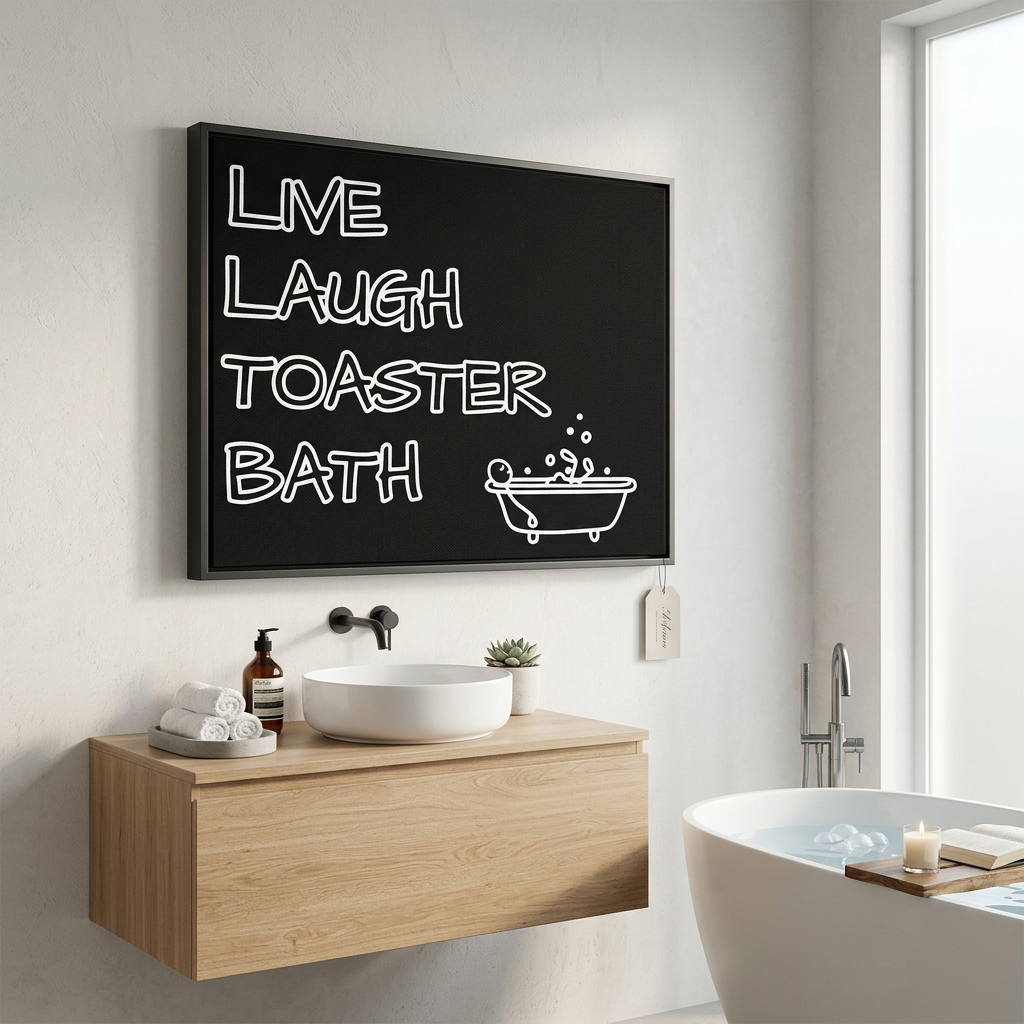 Live Laugh Toaster Bath Canvas Wall Art Funny Dark Humor Bathroom Meme Decor