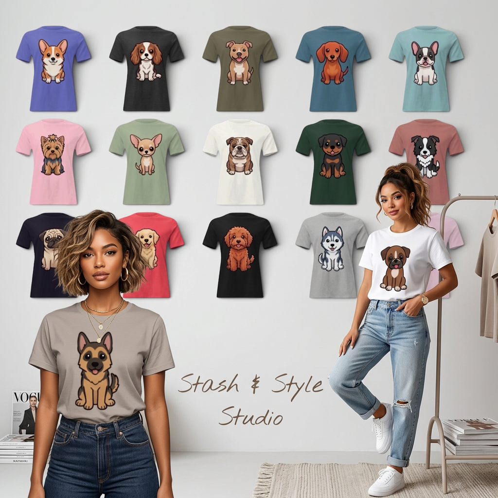 Custom Dog Breed T-Shirts | Cute Graphic Cartoon Dog Tees S-XL
