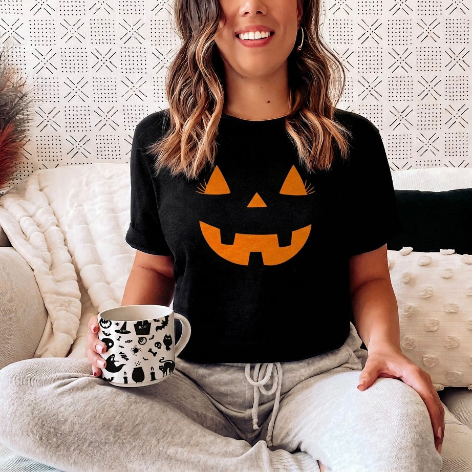Cute Jack-O-Lantern Halloween T-Shirt - Pumpkin Face Tee S-4XL