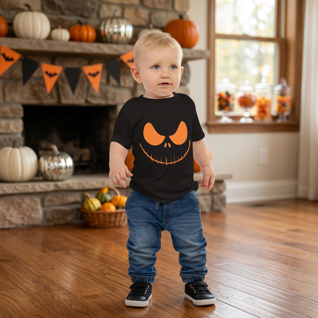 Spooky Skeleton Pumpkin Face Baby T-Shirt - Funny Halloween Infant Tee