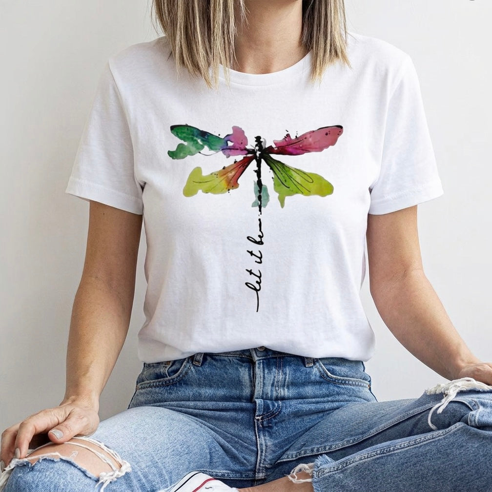 Watercolour Dragonfly "Let It Be" Tee - Artistic Women's Graphic Shirt
