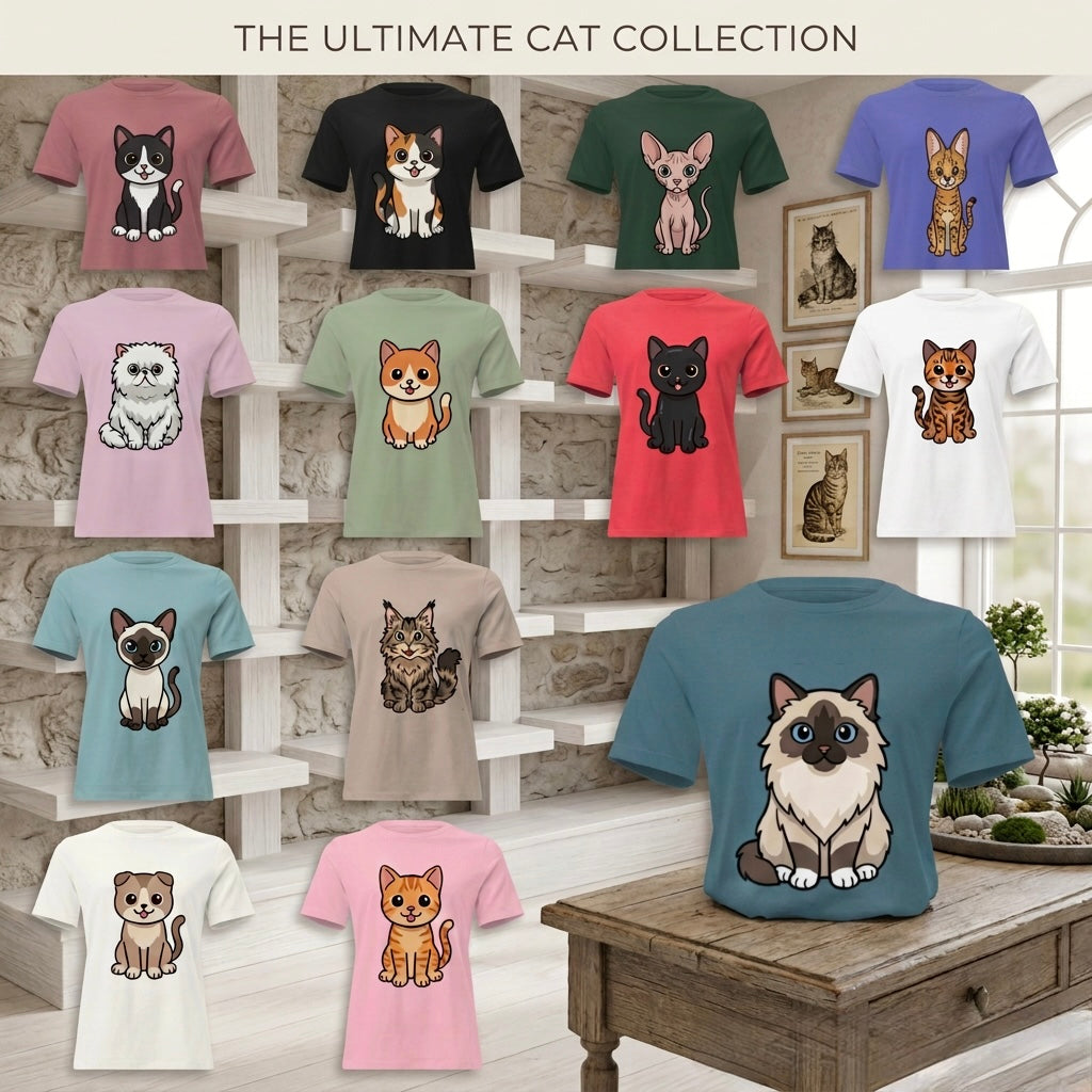 Custom Cat Breed T-Shirts | Cute Graphic Cartoon Cat Tees S-3XL