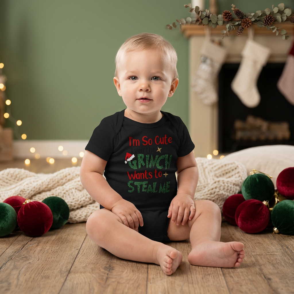 Funny Grinch Christmas Baby Onesie | I'm So Cute Even The Grinch Wants To Steal Me Infant Bodysuit