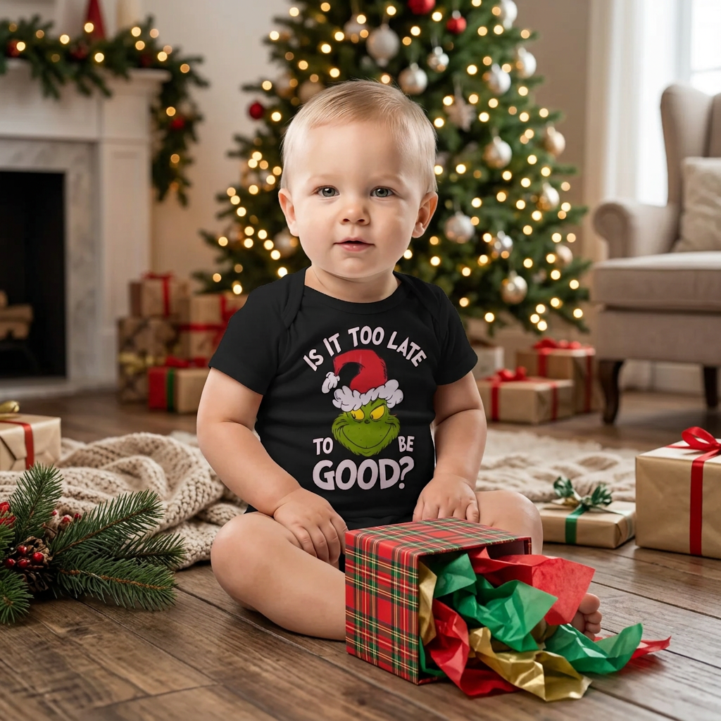 Funny Green Grouch Christmas Baby Bodysuit, Festive Holiday Infant Jersey Onesie - Sizes 6M to 24M