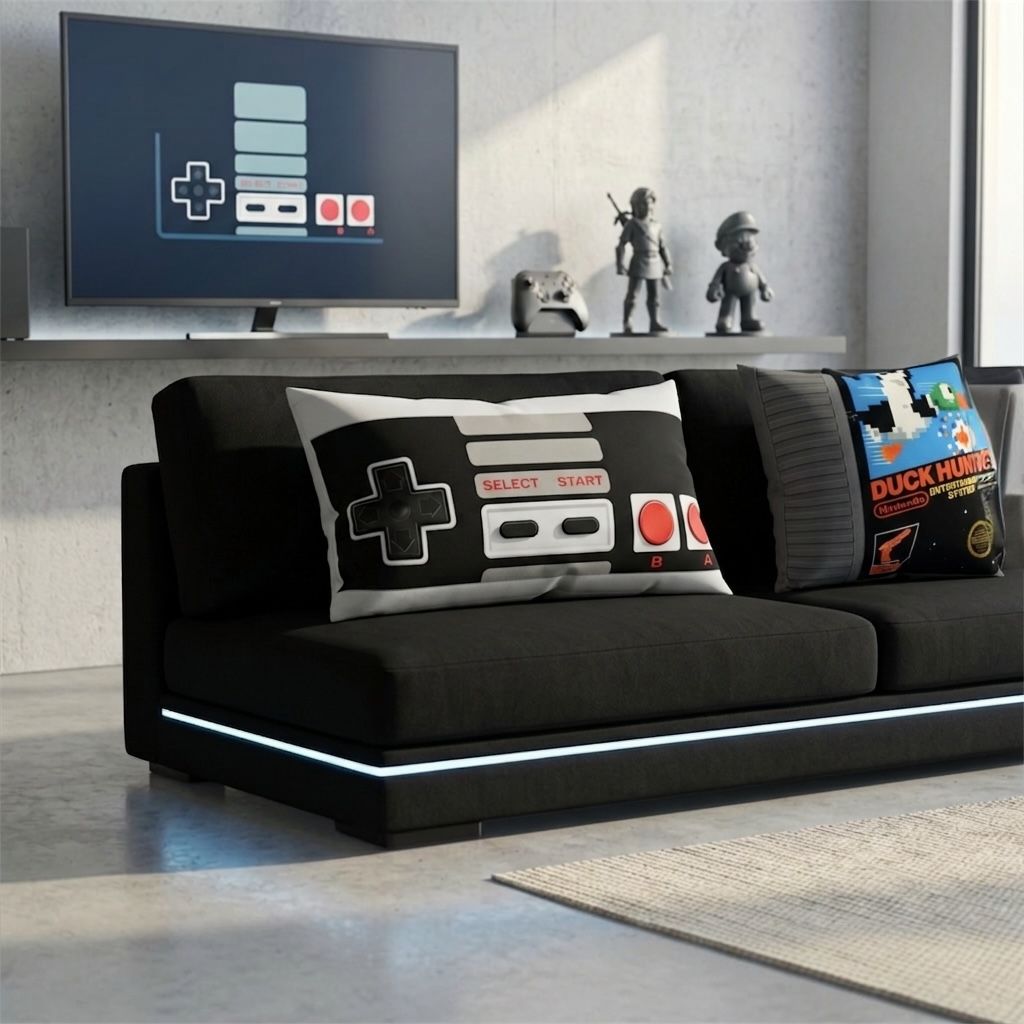 Level Up Your Space: Retro Video Game Cartridge & Controller Plush Throw Pillows