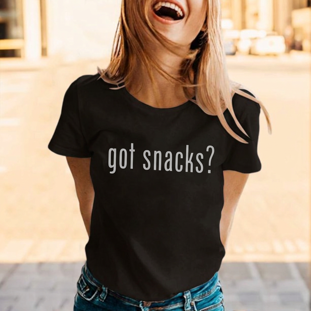 "Got Snacks?" Funny Graphic Tee | Black Short Sleeve T-Shirt (Sizes S-4XL)