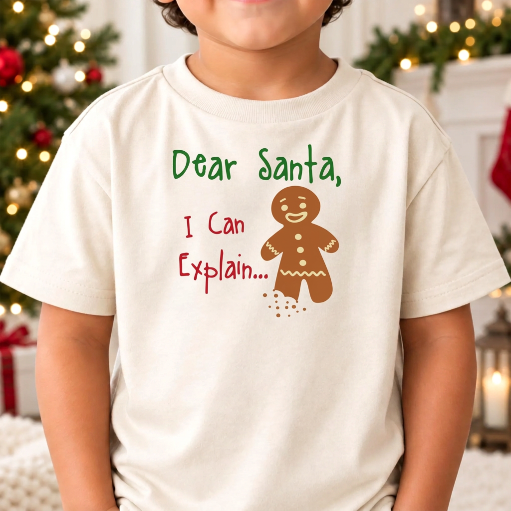 Dear Santa I Can Explain Toddler Shirt - Funny Christmas Gingerbread Kids Tee Size 2-5/6