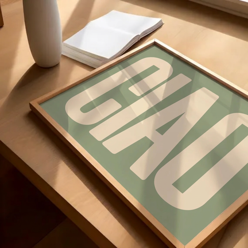 CIAO Retro Typography Framed Poster - Sage Green & Beige Wall Art