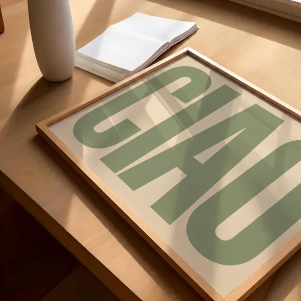 CIAO Retro Typography Framed Poster - Sage Green & Beige Wall Art