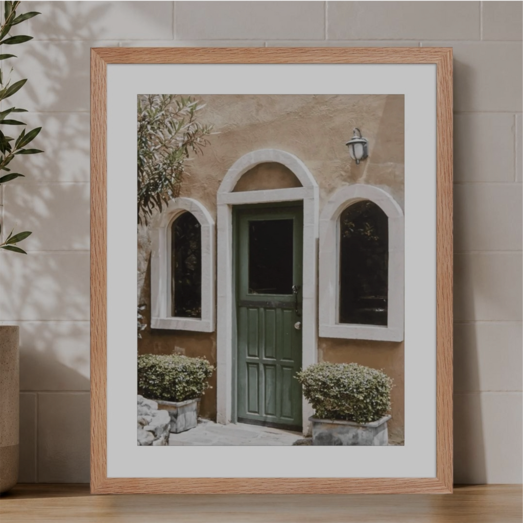 Mediterranean Green Door Framed Art Print | European Architecture Wall Decor