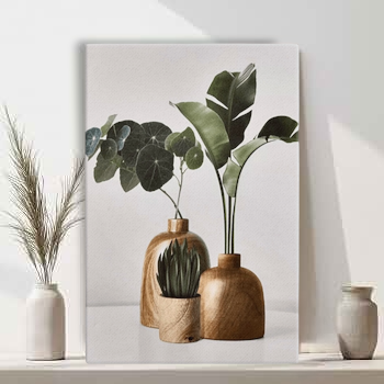 Minimalist Botanical Canvas Wall Art | Modern Wood Vase Plant Print Decor