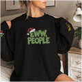 Holiday Grinchy Embroidered Crewneck Sweatshirt - Christmas Antisocial Graphic Pullover with Sleeve Detail